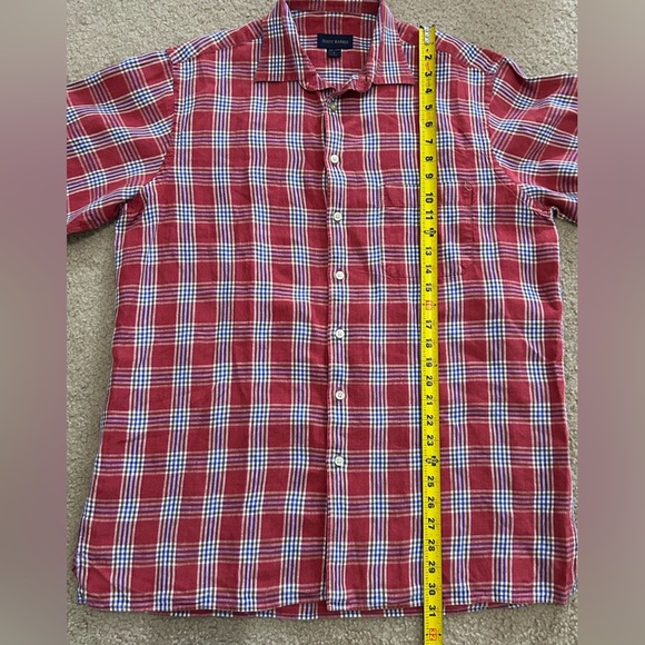 Scott Barber Men’s Large Red Plaid Linen Shirt - Picture 5 of 6